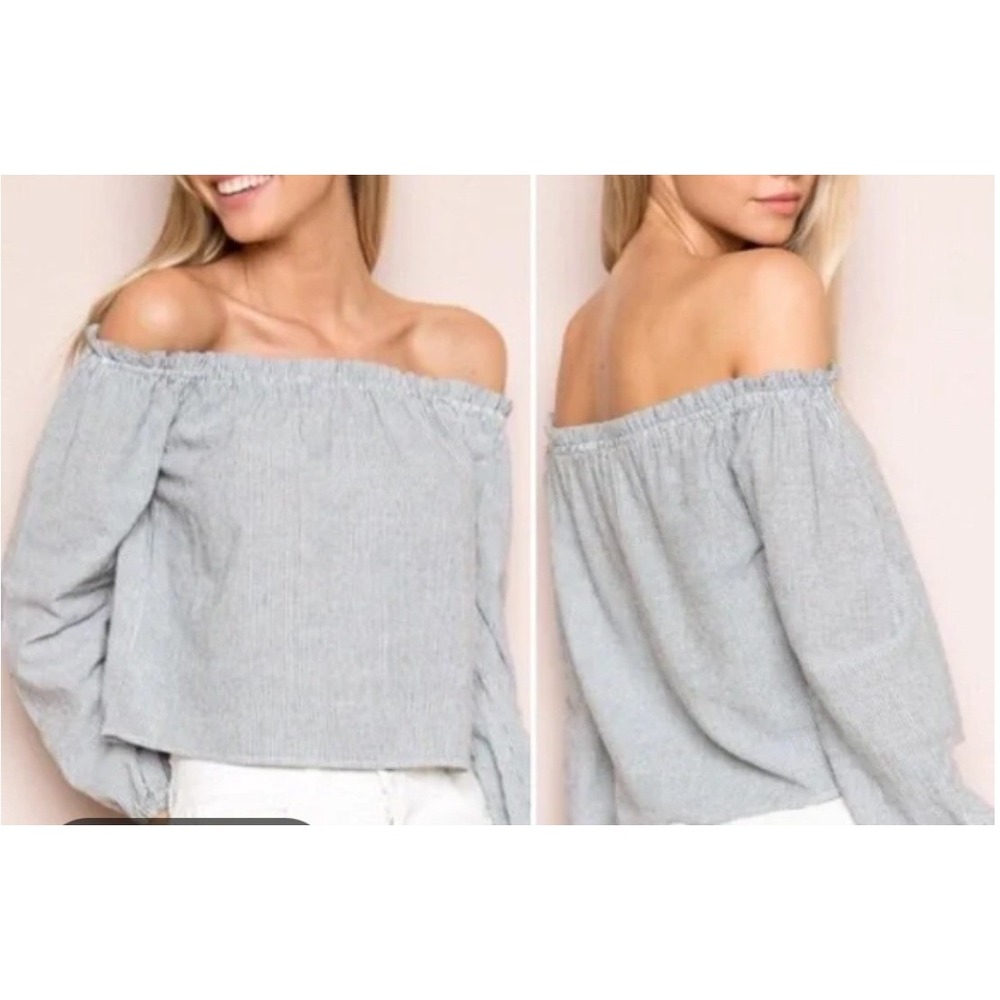 Brandy Melville Off The Shoulder Top One Size Blue White Stripe Cotton
